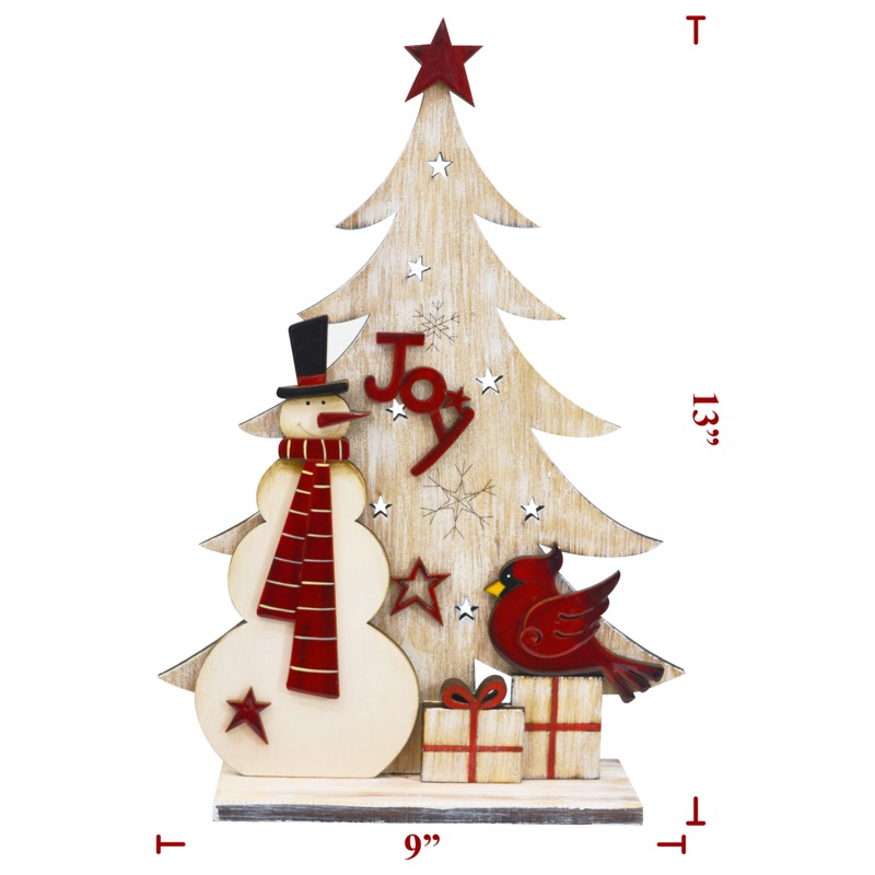 13 INCH WOOD CHRISTMAS TREE W SNOWMAN AA Distributors